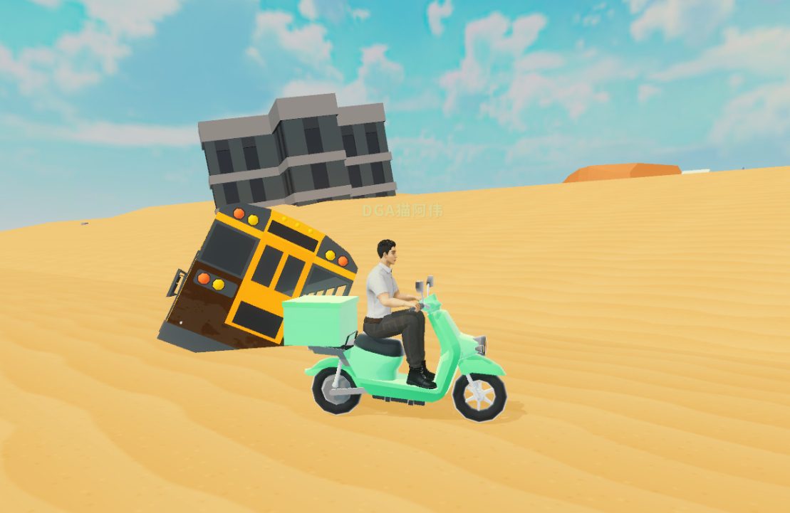 路灯、公交车、纪念碑等昔日的文明造物都已黄沙半掩。也许2018年以来的这些故事和记忆，都埋在这片黄沙之下，等待着重见天日的时刻。