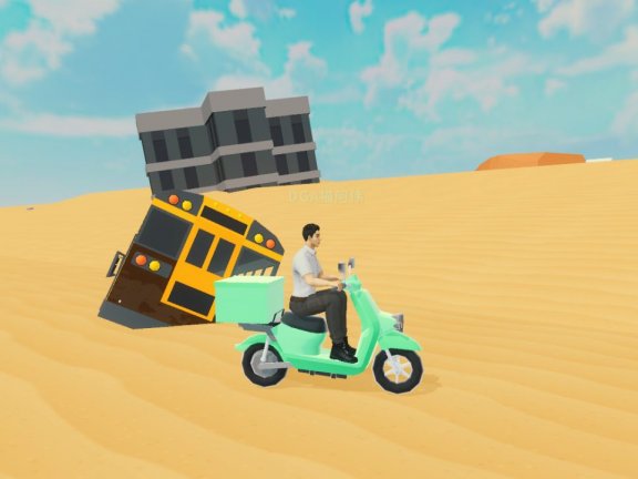 路灯、公交车、纪念碑等昔日的文明造物都已黄沙半掩。也许2018年以来的这些故事和记忆，都埋在这片黄沙之下，等待着重见天日的时刻。